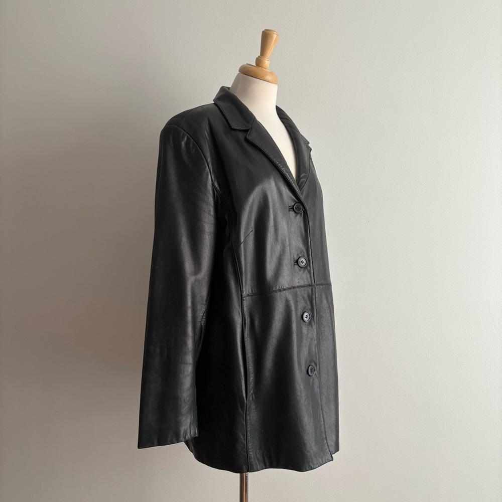 Danier Black Leather Button-Front Coat - Picture 3 of 16